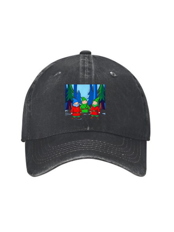 Festive Elves in Snowy Forest Baseball Cap, Adjustable Dad Hat