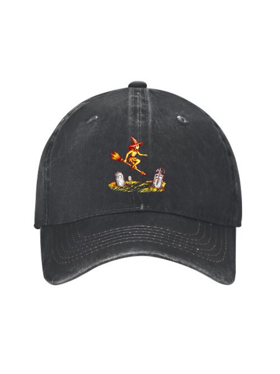 Flying Witch Baseball Cap, Washed Cotton Adjustable Dad Hat