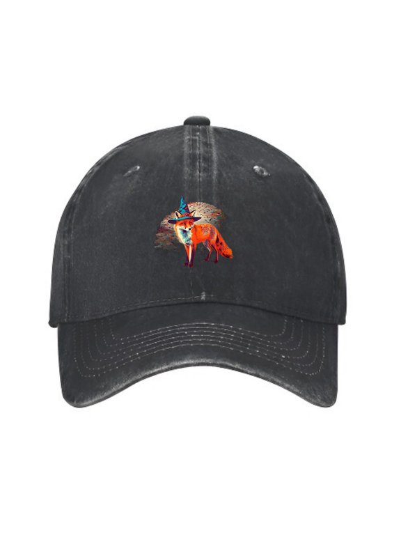 Fox Witch Hat Cobblestone Baseball Cap, Washed Cotton Dad Hat