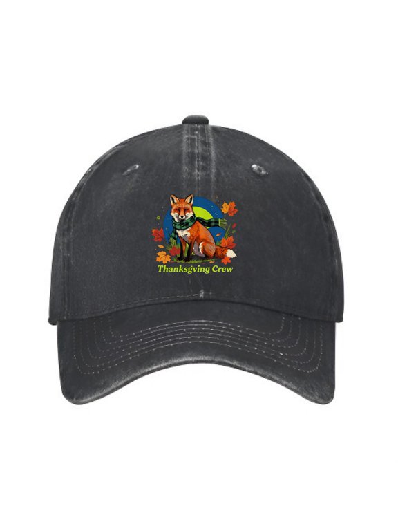 Fox in Scarf Thanksgiving Baseball Cap, Washed Cotton Dad Hat