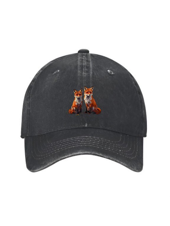 Foxes Sitting on Tree Stump Baseball Cap, Adjustable Dad Hat