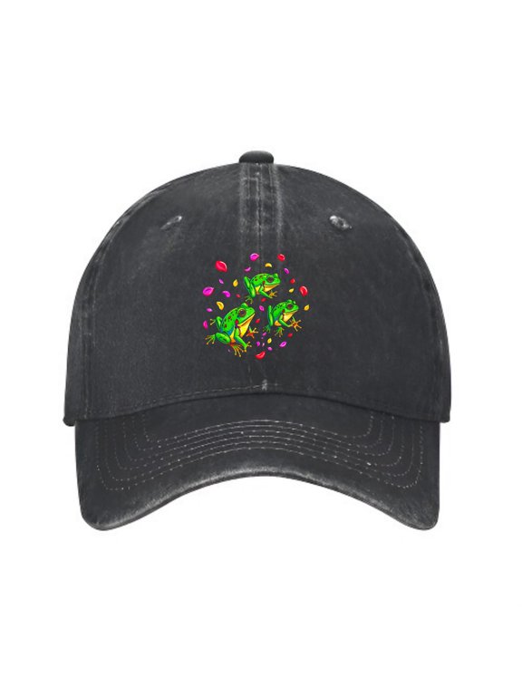 Frog Jumping Through Petals Baseball Cap, Adjustable Dad Hat