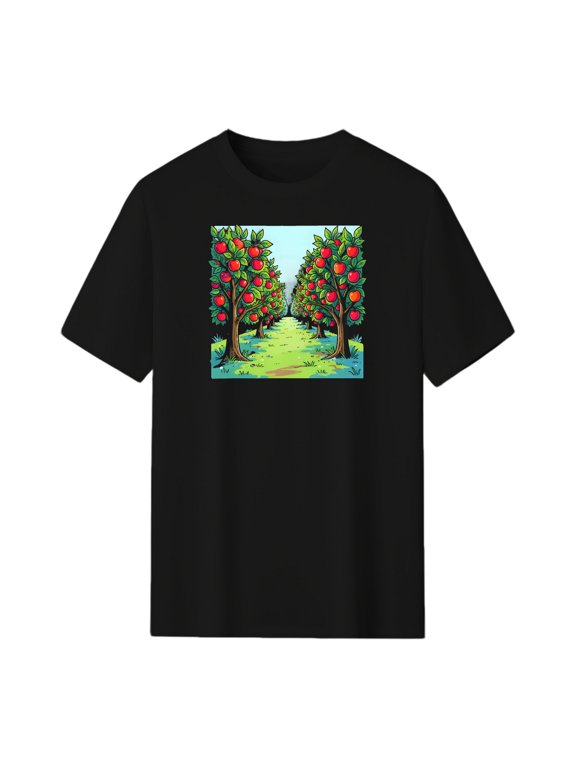 Frosty Apple Orchard Graphic Tee, Black Unisex T-Shirt