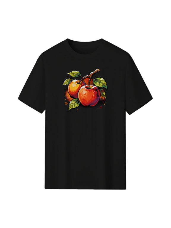 Frosty Morning Apple Graphic Tee, Black Unisex T-Shirt