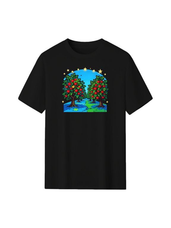 Frosty Morning Apple Orchard Graphic Tee, Black Unisex T-Shirt