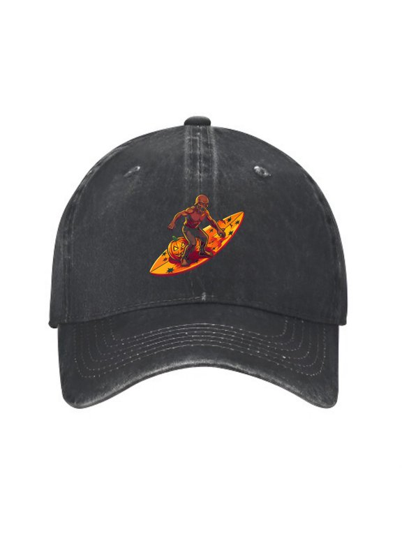 Ghost Surfer on Haunted Baseball Cap, Washed Cotton Dad Hat