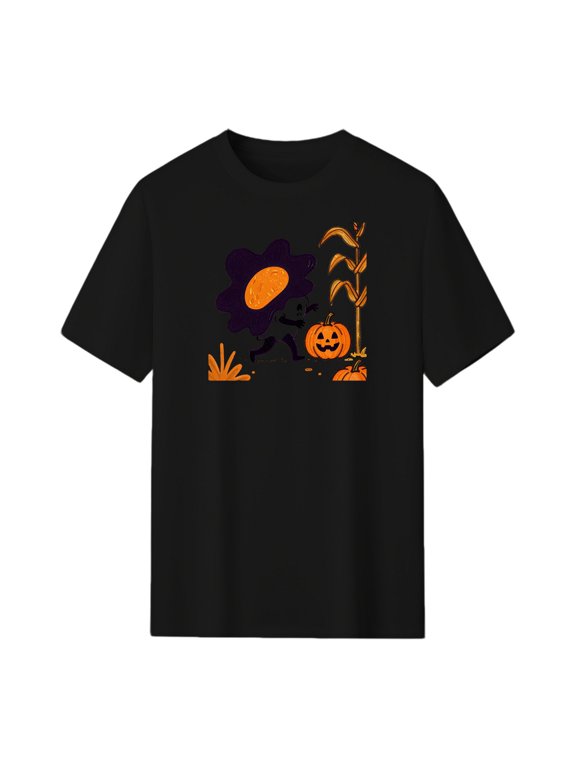 Ghostly Goblin Pumpkin Hunt Halloween Graphic Tee, Black