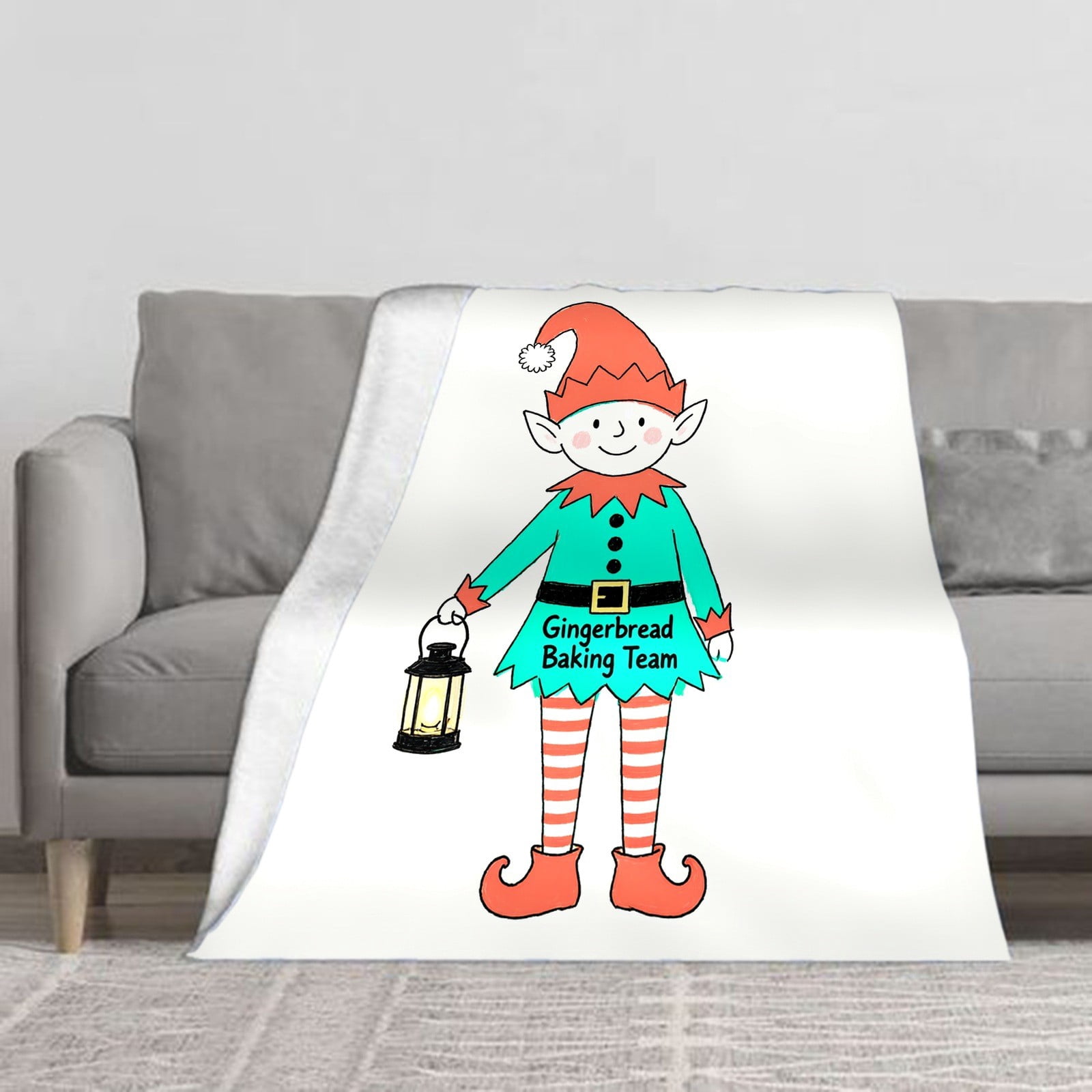 Santa Elf Project LNFAUEAPRINT Gingerbread Baking Team Christmas Elf Fleece Throw Blanket ...