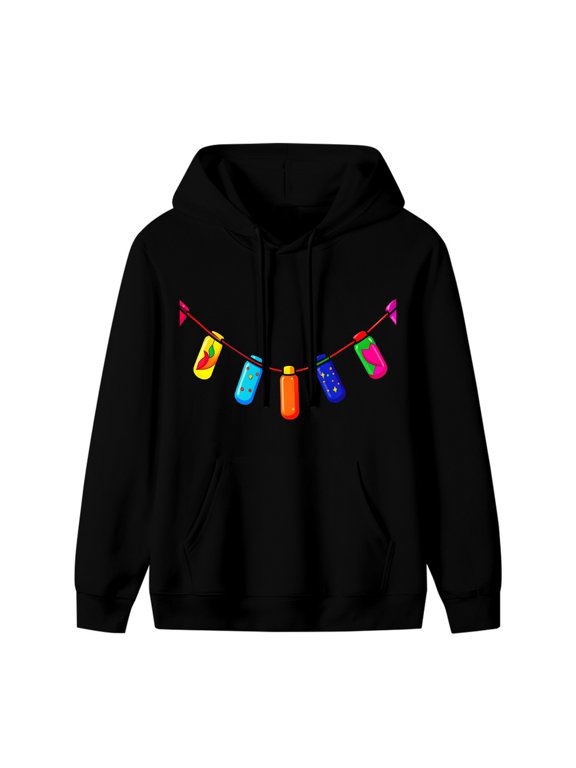 Glow Stick String Graphic Hoodie, Black Unisex Pullover