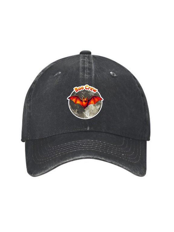 Halloween Bat Flying Moon Baseball Cap, Washed Cotton Dad Hat