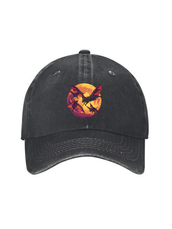 Halloween Bat Flying Moon Baseball Cap, Washed Cotton Dad Hat