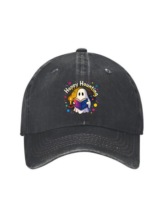 Happy Haunting Ghost Reading Baseball Cap, Adjustable Dad Hat