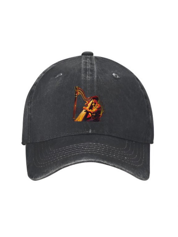 Harp Player in Flames Baseball Cap, Washed Cotton Dad Hat