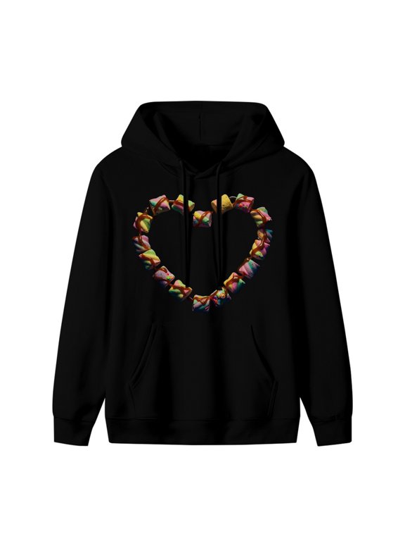 Heart-Shaped Marshmallows Graphic Hoodie, Black