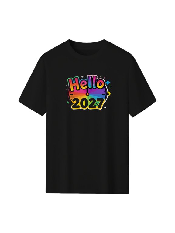 Hello 2027 - Vibrant Clock Midnight Graphic Tee, Black