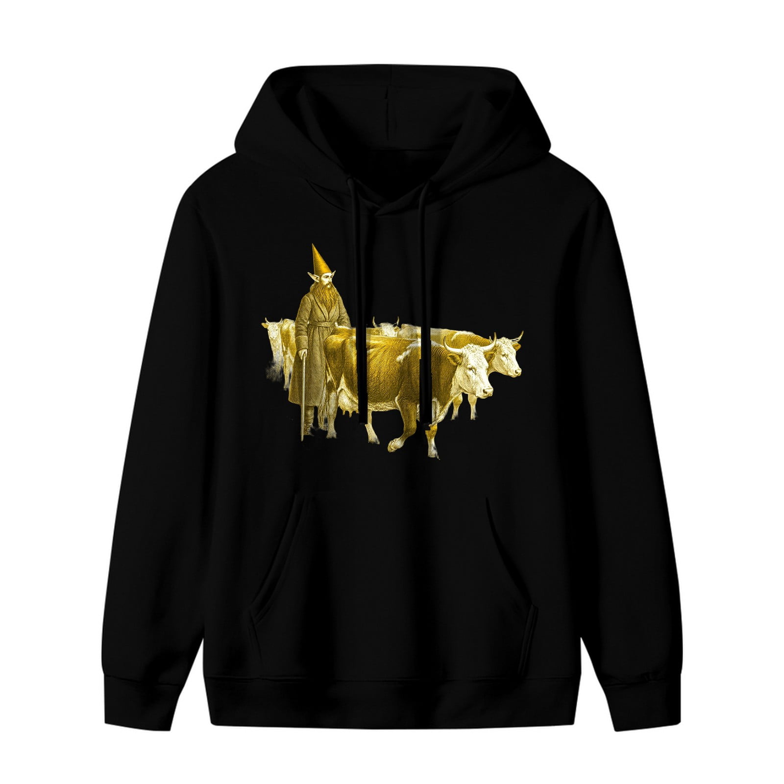 LNFAUEAPRINT Herding Elf with Cattle Christmas Graphic Hoodie, Black ...