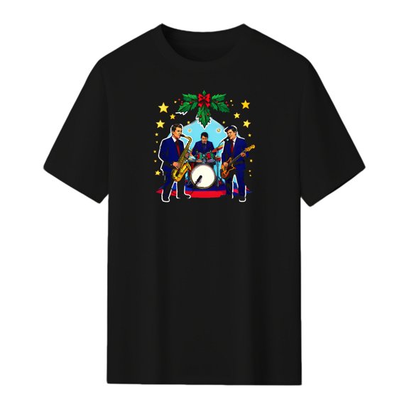 LNFAUEAPRINT Jazz Band Christmas Performance Graphic T-Shirt, Black Unisex