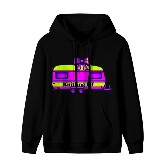 LNFAUEAPRINT Knitting Elf Retro Camper Trailer Graphic Hoodie, Black