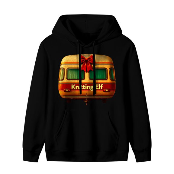 LNFAUEAPRINT Knitting Elf Vintage Camper Christmas Graphic Hoodie, Black