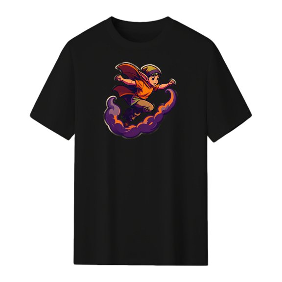 LNFAUEAPRINT Leaping Elf - Adventure Magic Christmas Graphic Tee, Black