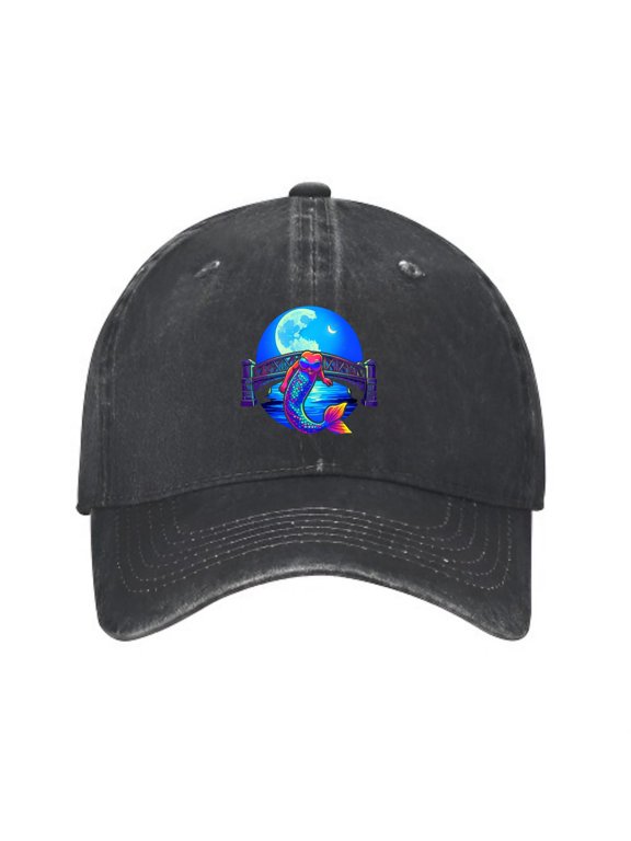 Mermaid Under Moonlit Bridge Baseball Cap, Adjustable Dad Hat