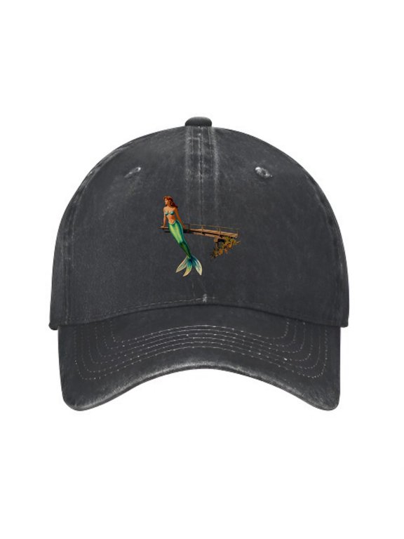 Mermaid on Sunset Bridge Baseball Cap, Washed Cotton Dad Hat