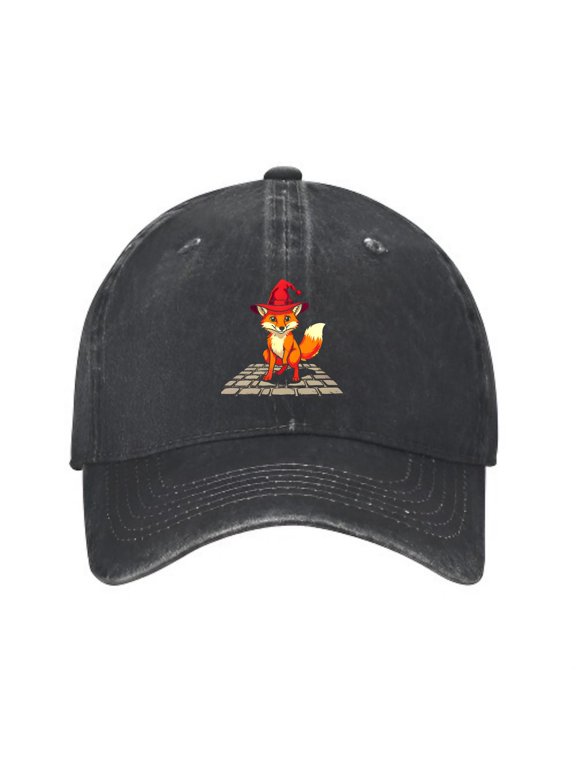 Witch Hat Fox Halloween Baseball Cap, Washed Cotton Dad Hat