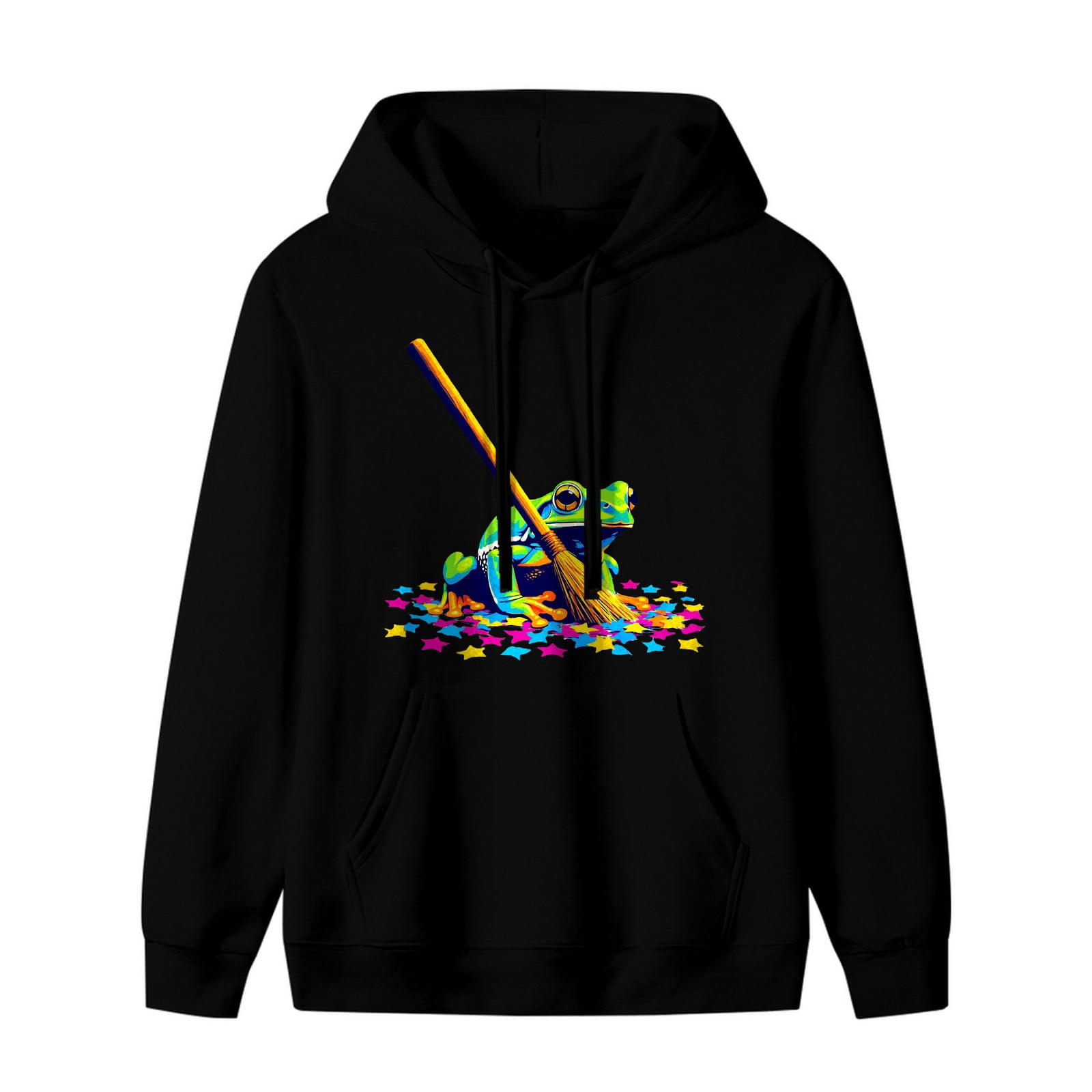 LNFAUEAPRINT New Year's Frog Sweeping Confetti Graphic Hoodie, Black ...