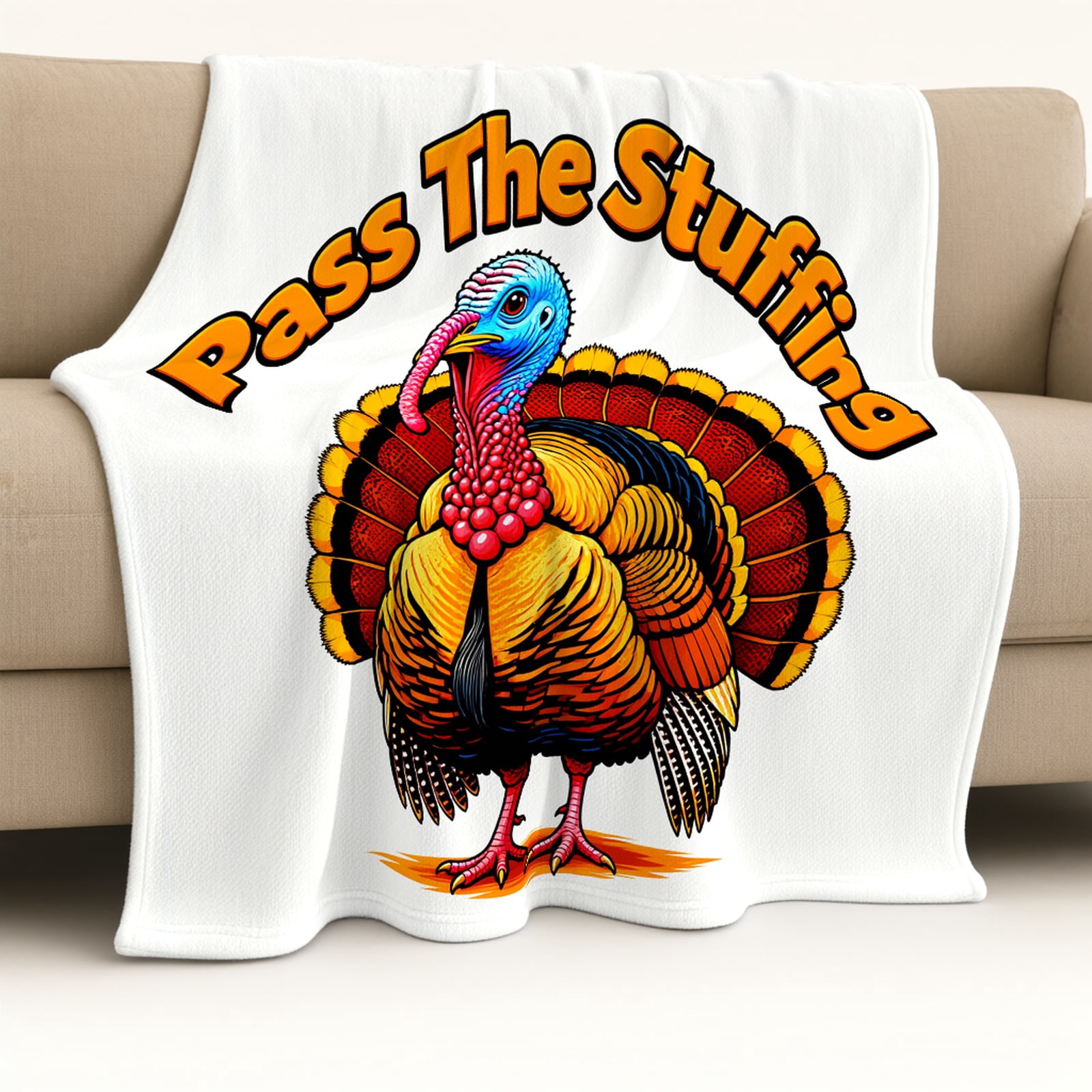 Pass Print LNFAUEAPRINT Pass The Stuffing Turkey Thanksgiving Fleece Throw Blanket ...