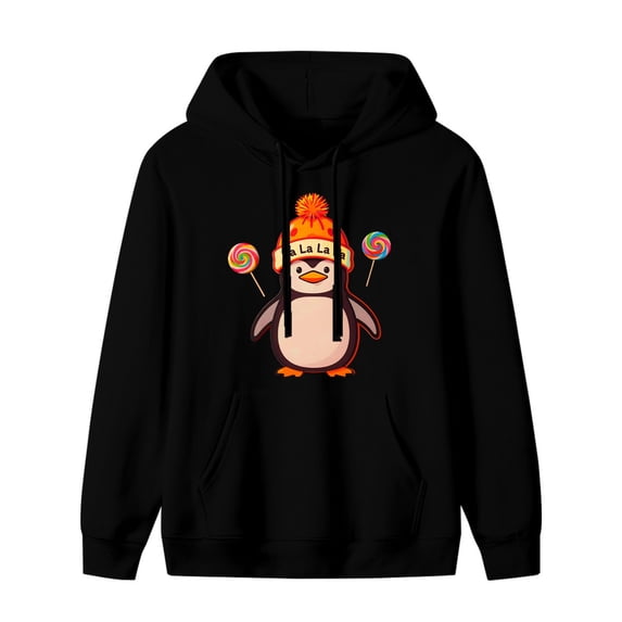 LNFAUEAPRINT Penguin with Fa La La La Hat Graphic Hoodie, Black ...