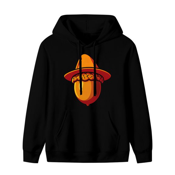 LNFAUEAPRINT Pilgrim Acorn Thanksgiving Graphic Hoodie, Black