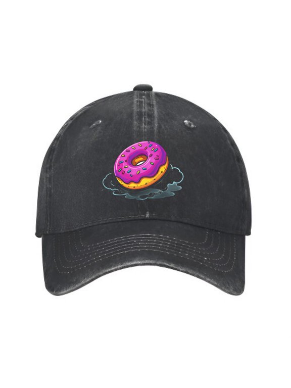 Pink Donut Floating in Cloud Baseball Cap, Adjustable Dad Hat