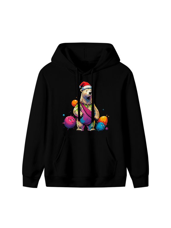 Polar Bear with Paint-Splattered Costume Graphic Hoodie, Black