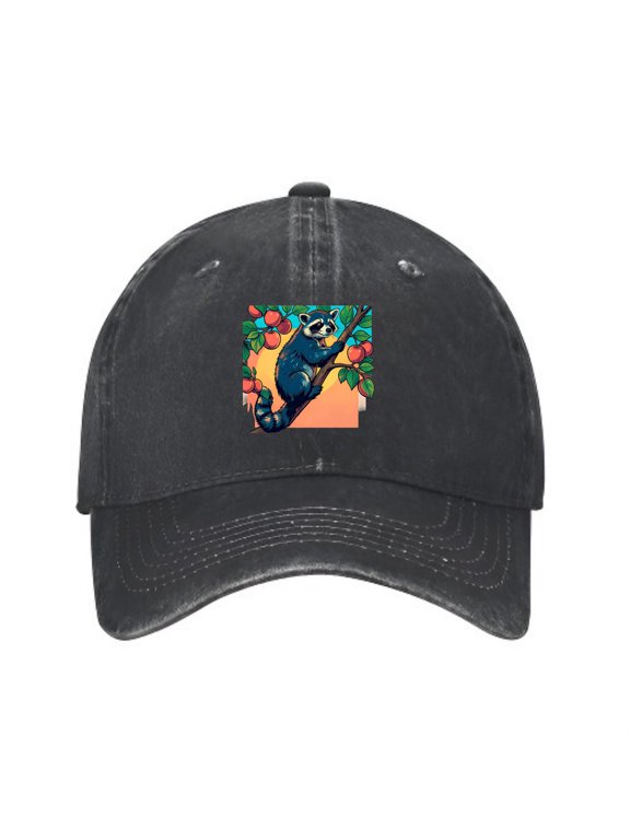 Raccoon Climbing Apple Tree Baseball Cap, Adjustable Dad Hat