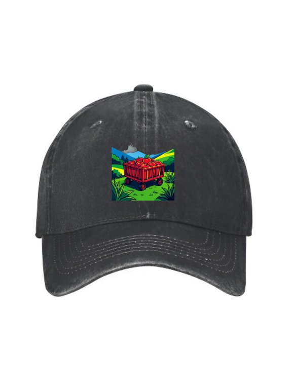 Red Apple Cart Baseball Cap, Washed Cotton Adjustable Dad Hat