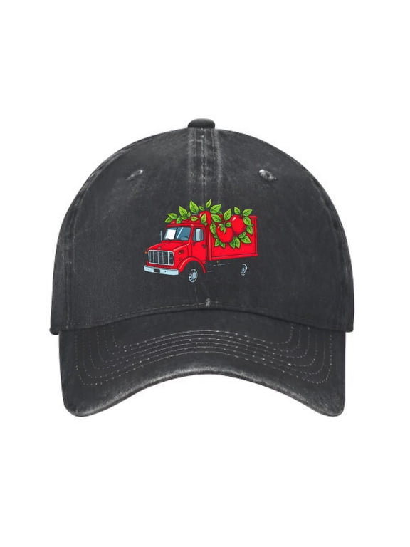 Red Apple Truck Baseball Cap, Washed Cotton Adjustable Dad Hat