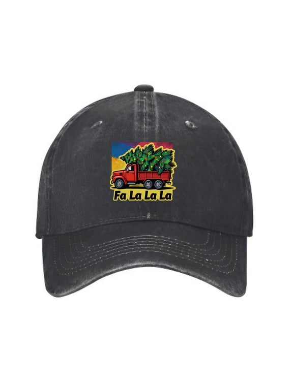 Red Christmas Tree Truck Baseball Cap, Washed Cotton Dad Hat