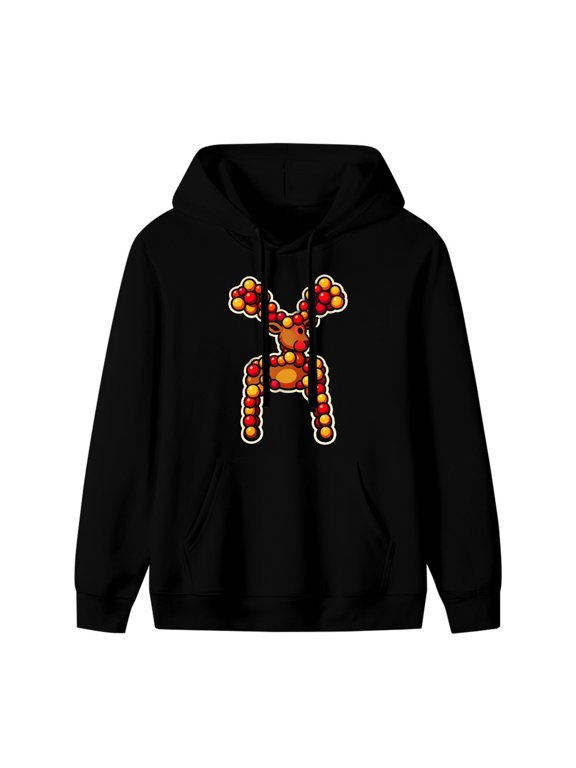 Reindeer Beaded String Christmas Graphic Hoodie, Black