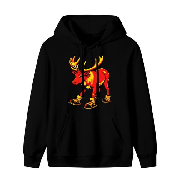 LNFAUEAPRINT Reindeer Wearing Sandals Christmas Graphic Hoodie, Black