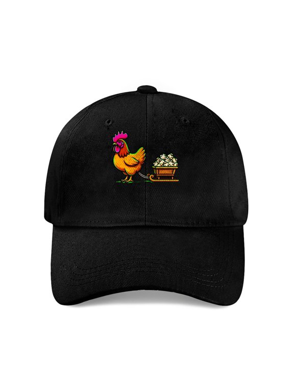 Rooster Pulling Popcorn Baseball Cap, Cotton Twill Dad Hat