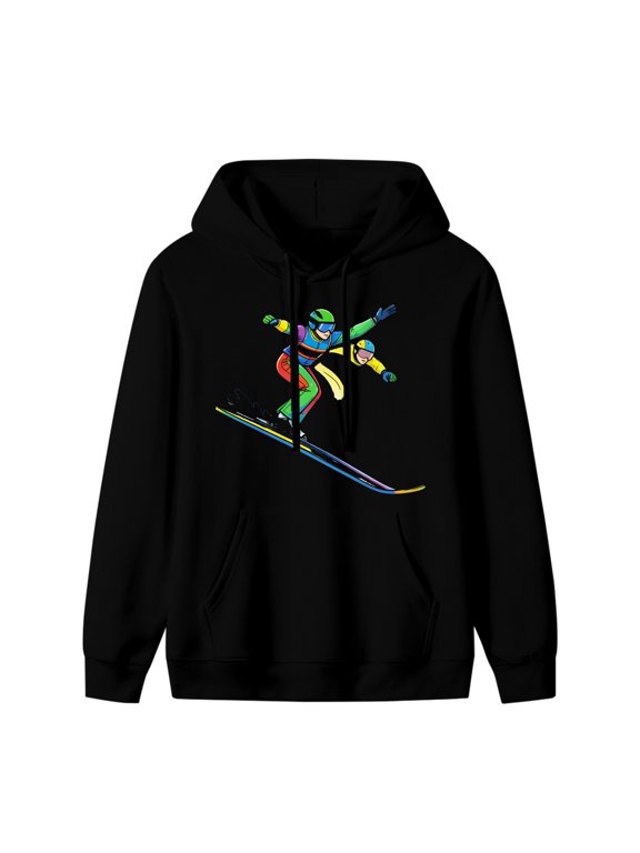 Ski Jumpers Mid-Air Snowfall Graphic Hoodie, Black