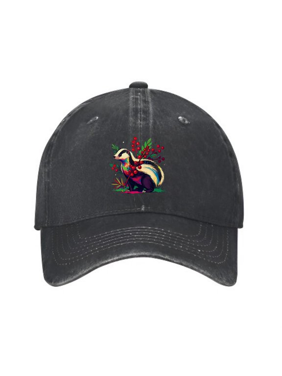 Skunk with Berries Baseball Cap, Washed Cotton Dad Hat