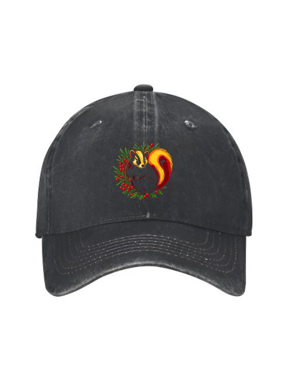 Skunk with Red Berries Baseball Cap, Washed Cotton Dad Hat