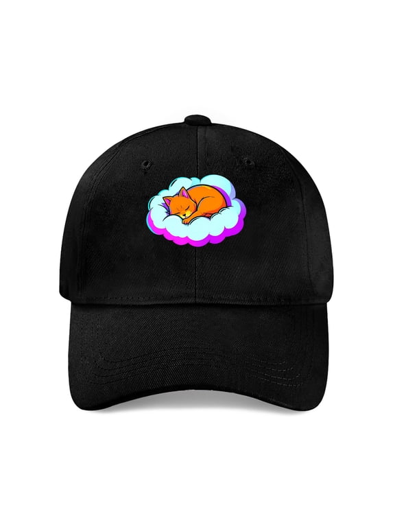 Sleeping Cat in Fluffy Cloud Baseball Cap, Adjustable Dad Hat