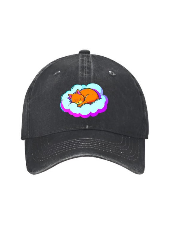 Sleeping Cat in Fluffy Cloud Baseball Cap, Adjustable Dad Hat