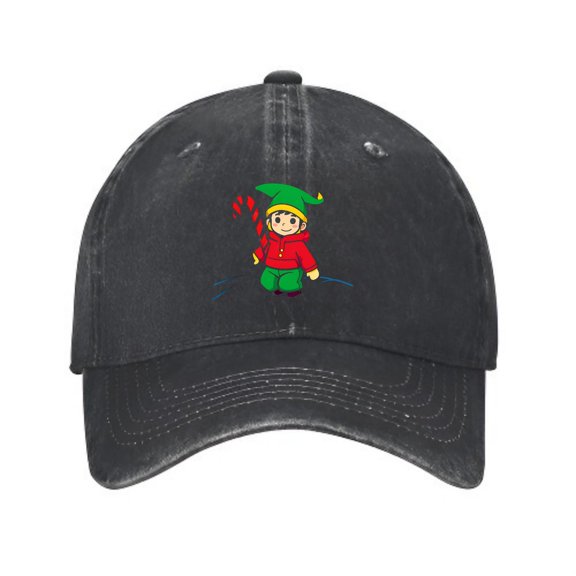 LNFAUEAPRINT Snow Elf with Candy Cane Baseball Cap, Washed Cotton Dad Hat