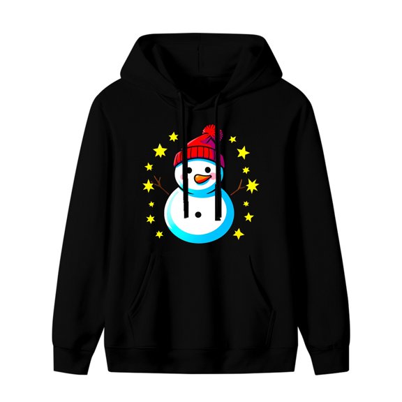 LNFAUEAPRINT Snowman with Stocking Cap Christmas Graphic Hoodie, Black