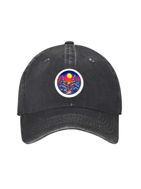 Snowy Pine Trees Baseball Cap, Washed Cotton Dad Hat