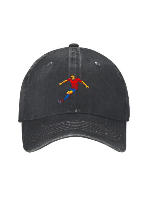 Soccer Player Kicking Ball Baseball Cap, Washed Cotton Dad Hat