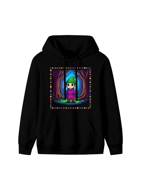 Spooky Forest Elf Graphic Hoodie, Black Unisex Pullover